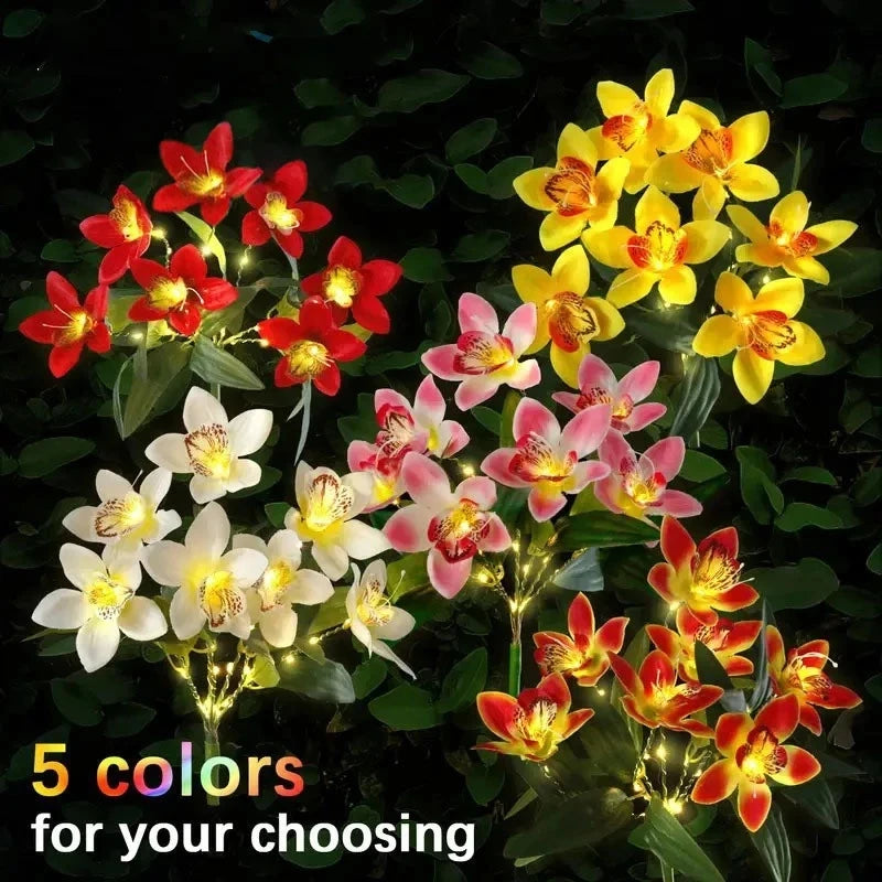 Solar LED Orchid Ground Light Outdoor Garden Lawn Lamp for Wedding Patio Decor