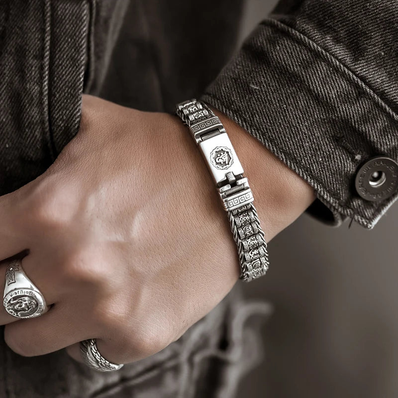 Handmade Lucky Buddhist Scripture Bead Bracelets for Men Customizable Length Jewelry