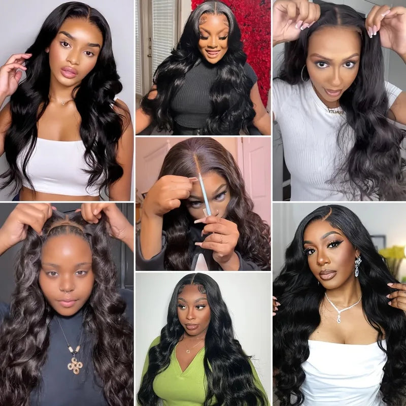 250% Density 28 Inch Body Wave Lace Front Wigs Human Hair Pre Plucked No Tangle