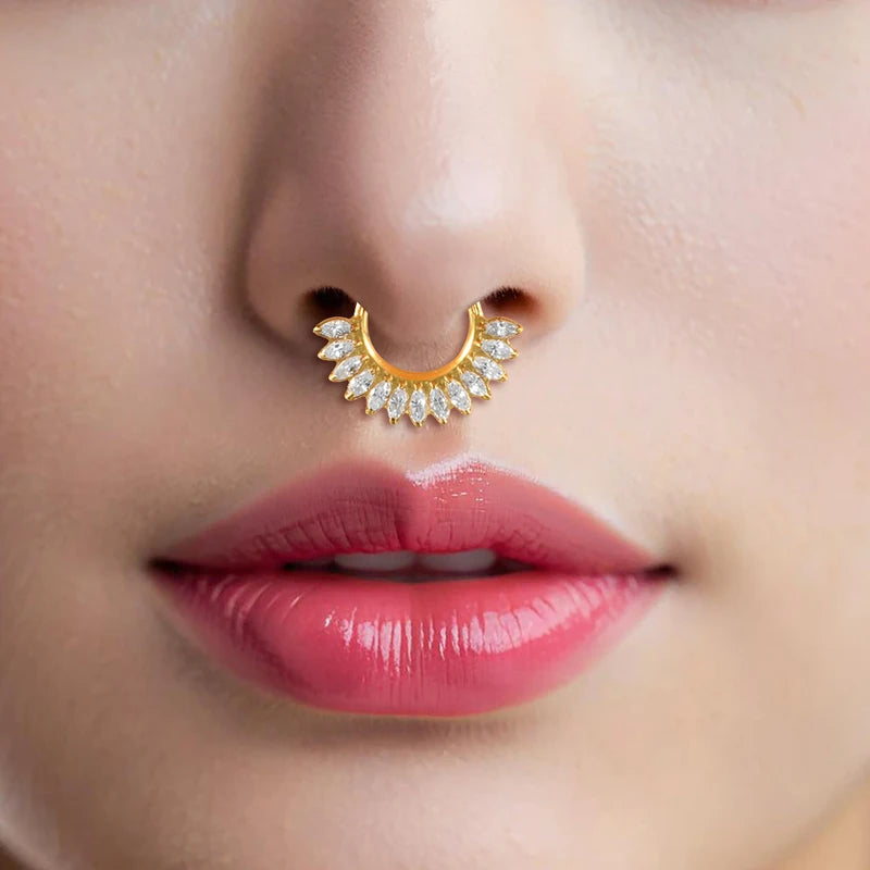 Titanium Split Ring with Multi-Shape CZ for Nose Cartilage Helix Piercing Jewelry