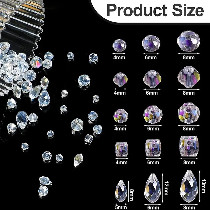 300pcs Mixed Sizes Crystal Rondelle Light AB Gems Loose Beads for Jewelry Making