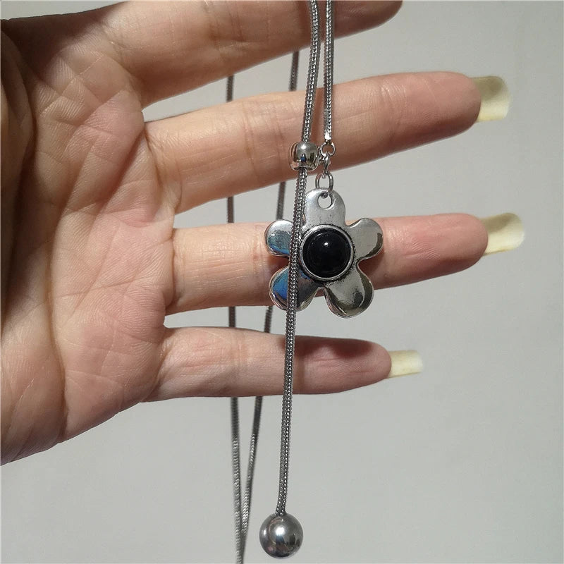 Adjustable Metal Spiral Vortex Necklace with Flower Pendant for Women Jewelry