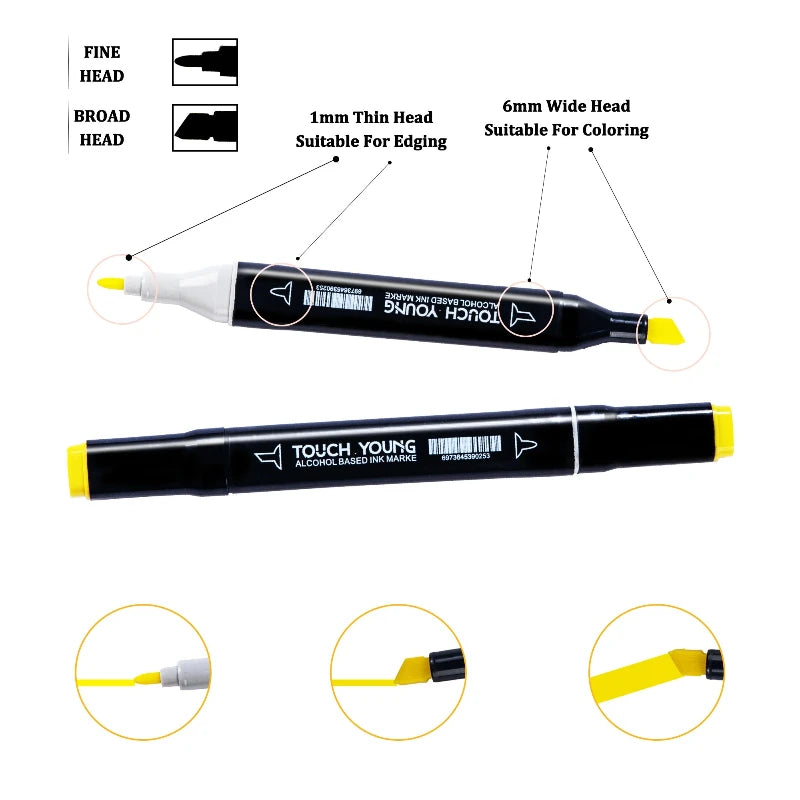 Double Headed Art Marker Pen Set - 24-80 Colors for Drawing Sketching Graffiti and Manga