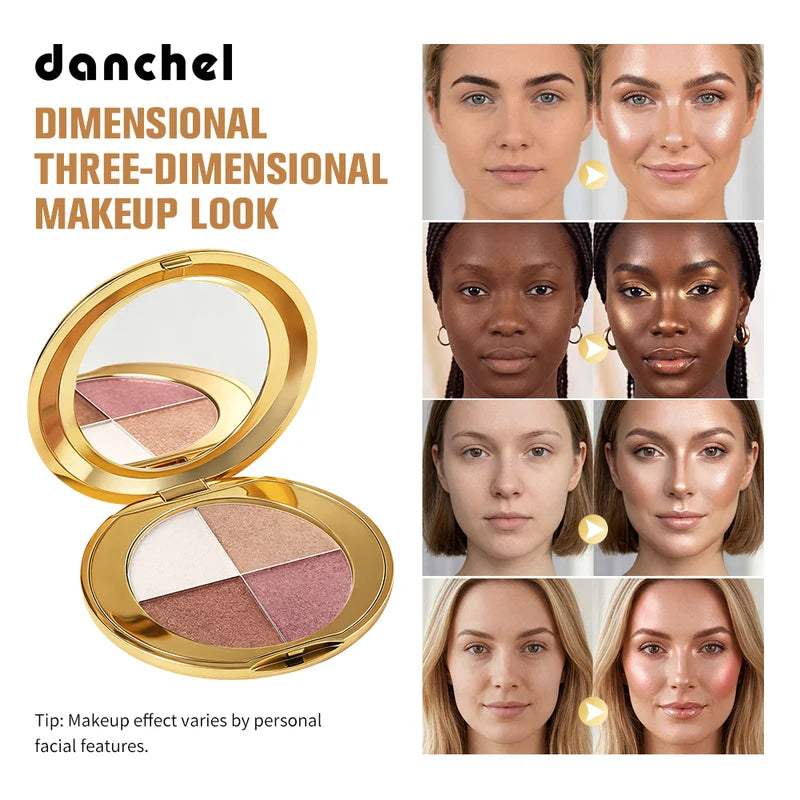 Multi-Function Eye & Cheek Highlighting Palette with 4 Shades for Contouring & Radiance