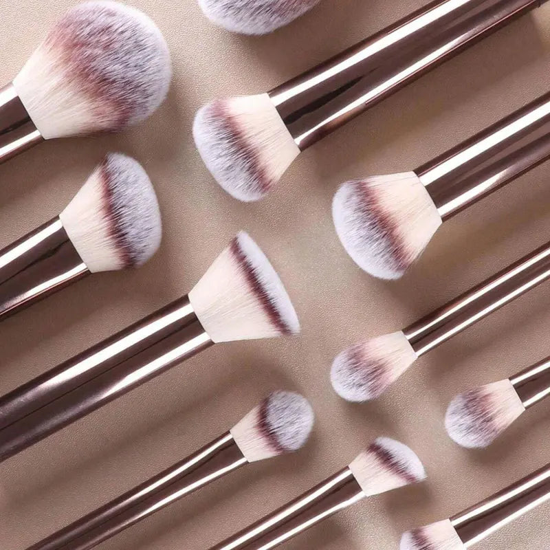 12pcs Makeup Brush Set with Sponges & Powder Puff - Travel Cosmetic Tools