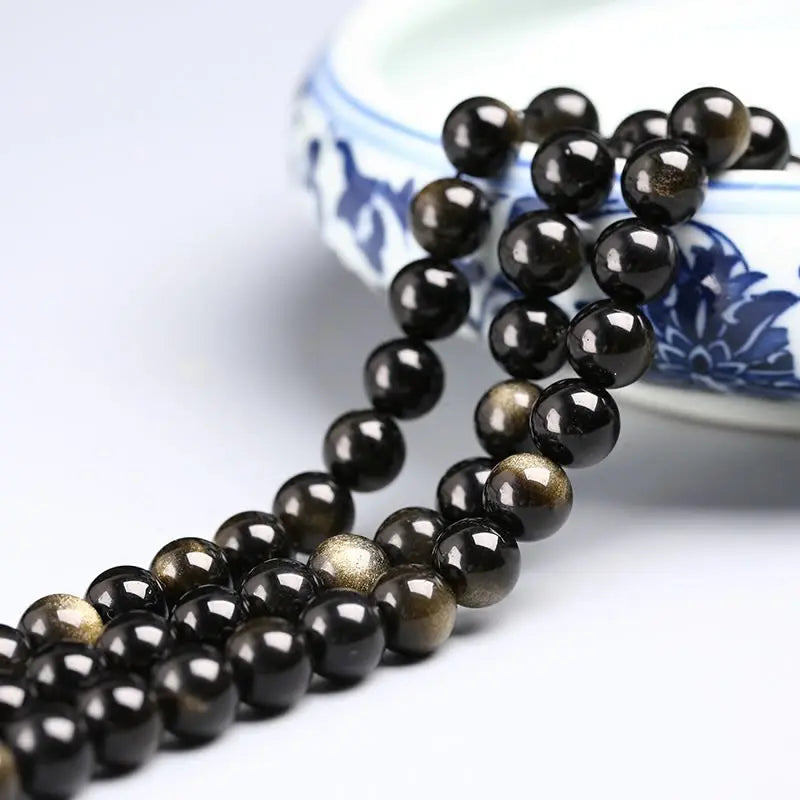 Natural Stone Golden Obsidian Beads for Jewelry Making – Round Spacer Stones 4-14mm