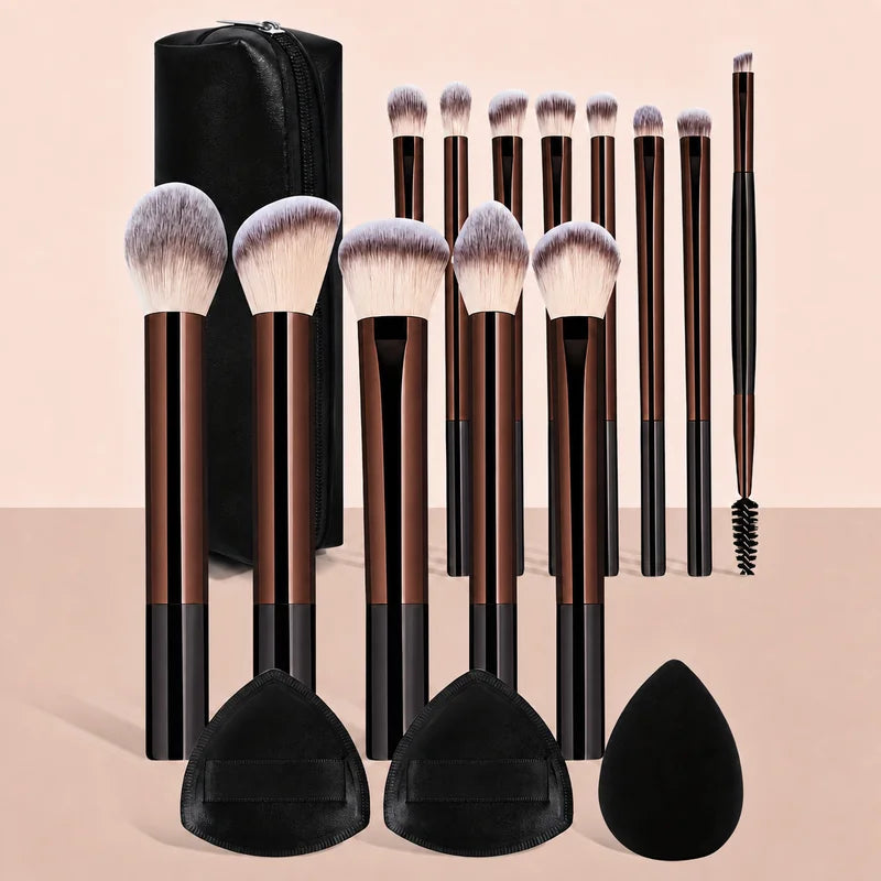 17-Piece Professional Makeup Kit with Brushes, Sponges & Carry Bag