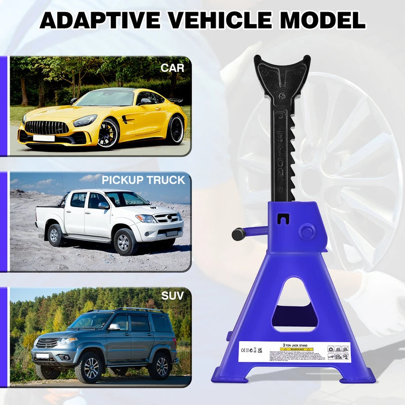 Heavy Duty 3 Ton Car Axle Stands Set - Support Lift for Vehicles, Garage & Workshop