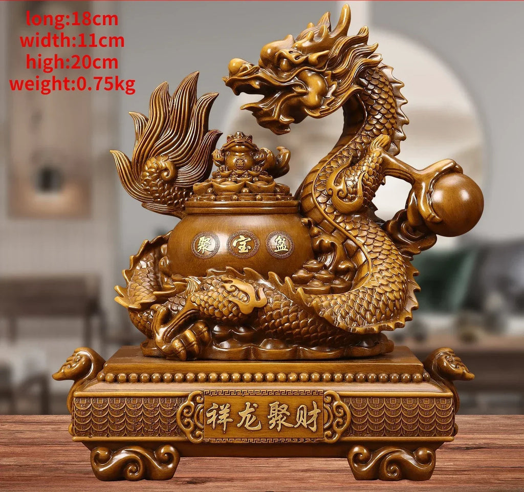 Dragon Treasure Bowl Resin Decor for Living Room & Office - Wealth Attraction Ornament