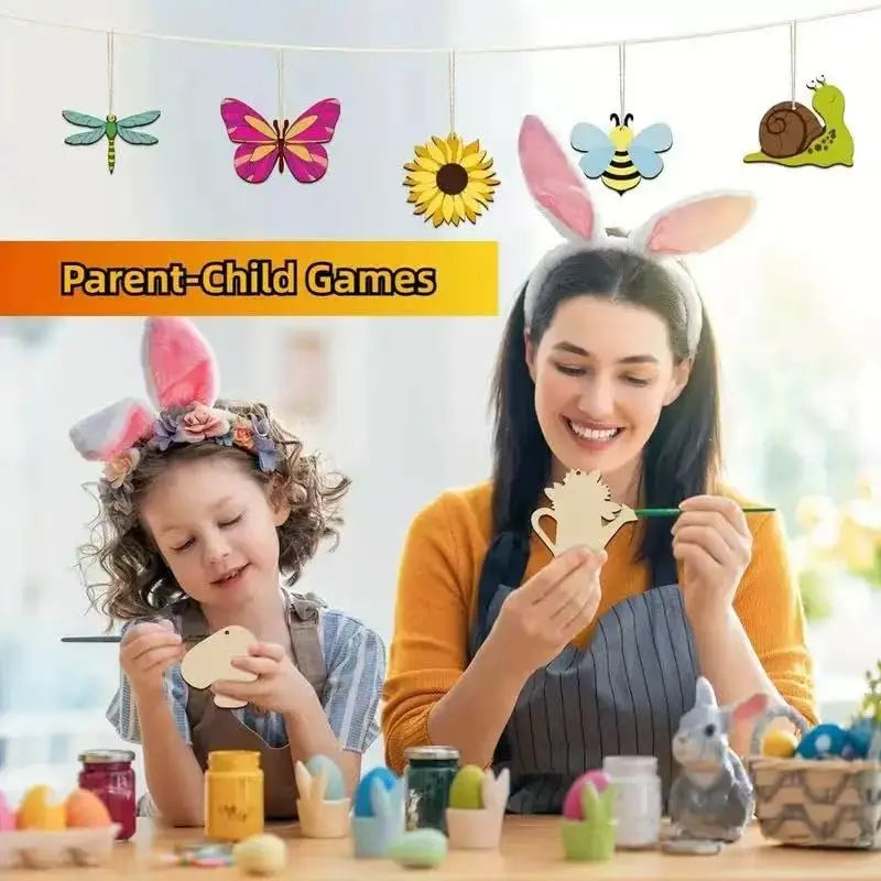 Kids Wooden Craft Kit with Paint Pens and Stickers - DIY Plant & Insect Shapes for Family Art & Garden Decor