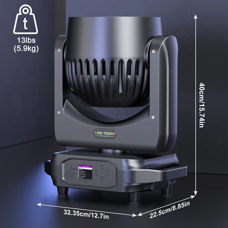220W RGBW LED Moving Head Stage Lights with Zoom & Light Strip for DJ KTV Party