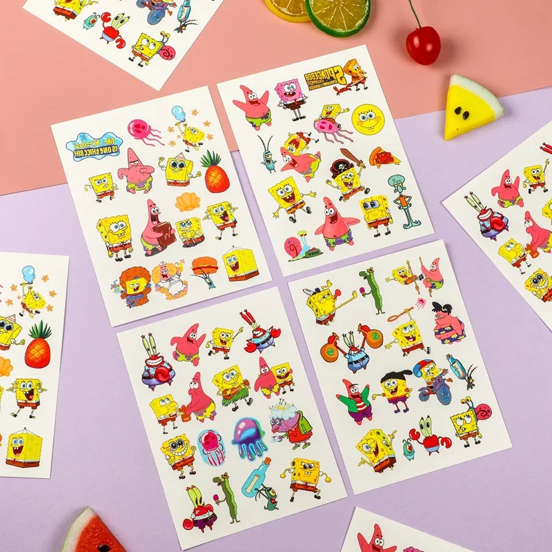 4-Pack Cartoon SpongeBob Temporary Tattoos Body Art Stickers for Parties and Gifts