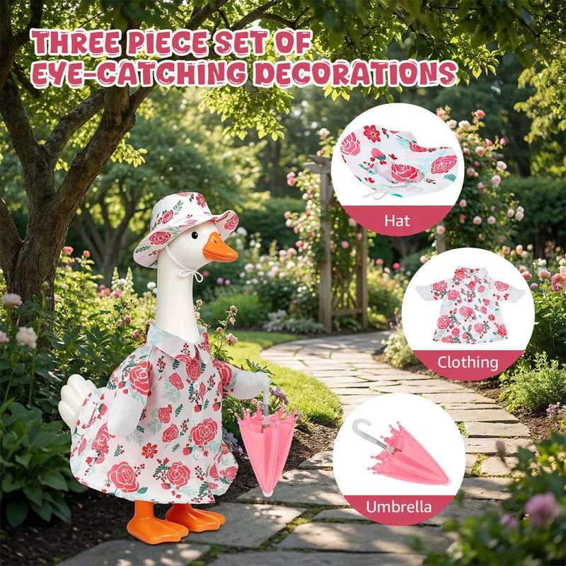 Porch Goose Raincoat Outfit Set with Umbrella & Hat - Garden Decor for 23 Inch Statues