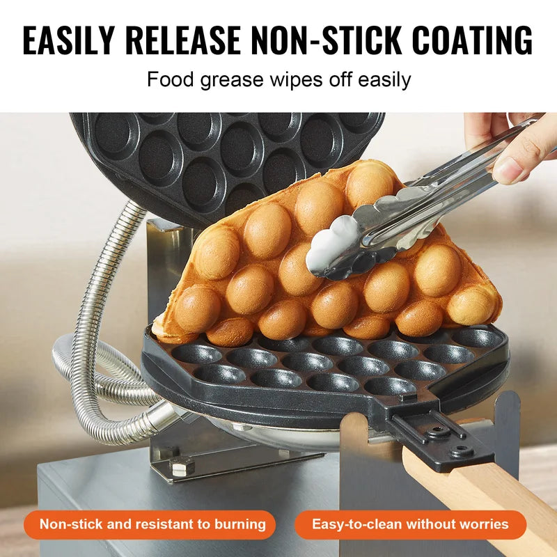 Commercial Egg Bubble Waffle Maker 1400W Non-Stick Stainless Steel with Rotatable Pans