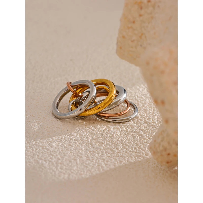 Stainless Steel Stackable Rings Set for Women – 3 Colors, PVD Gold Plated Jewelry