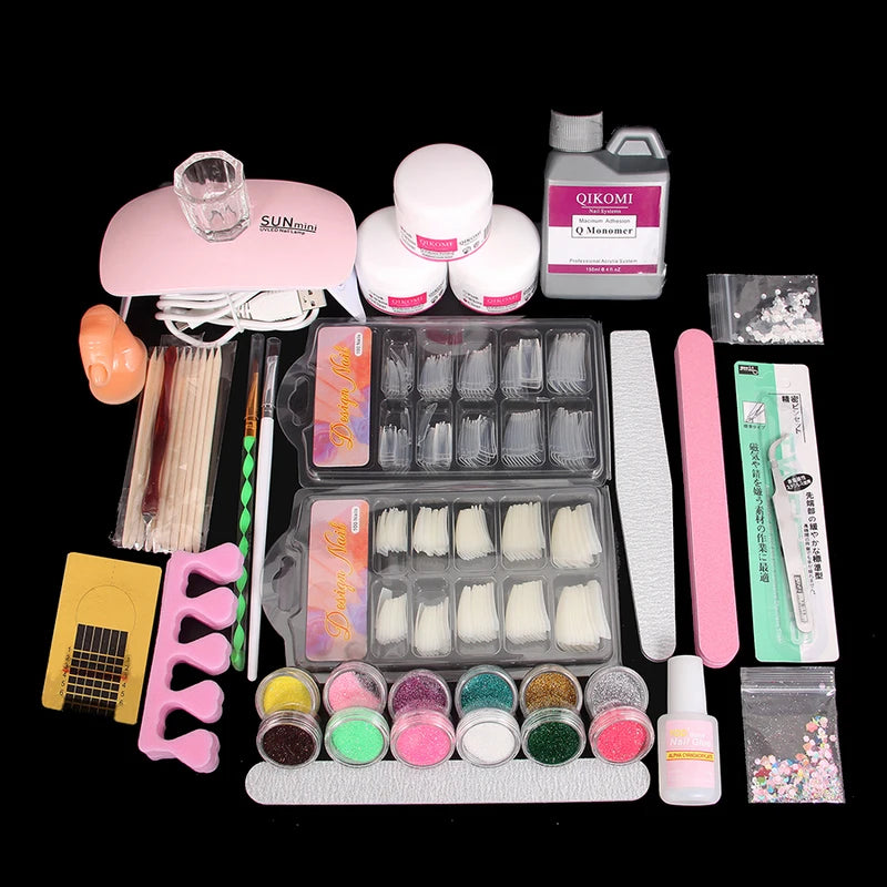 Acrylic Powder Nail Extension Kit with 6W LED Light - Complete DIY Manicure Set