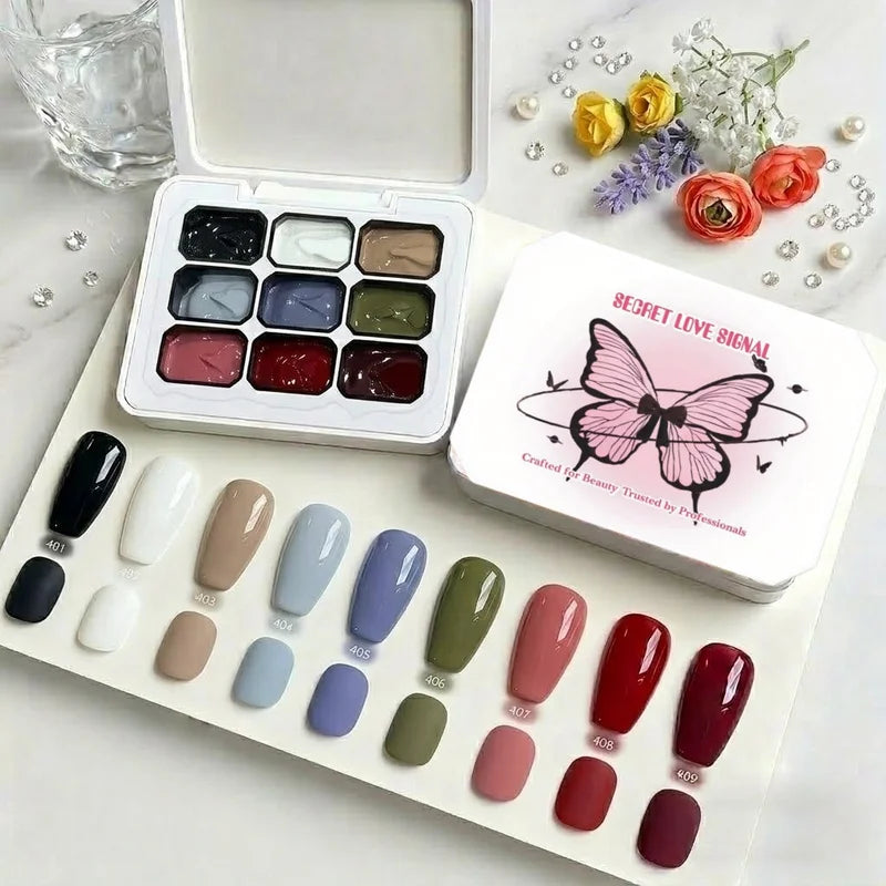 9-Color Gel Nail Polish Set - Trendy Vibrant Manicure Colors, Easy Single Layer Application