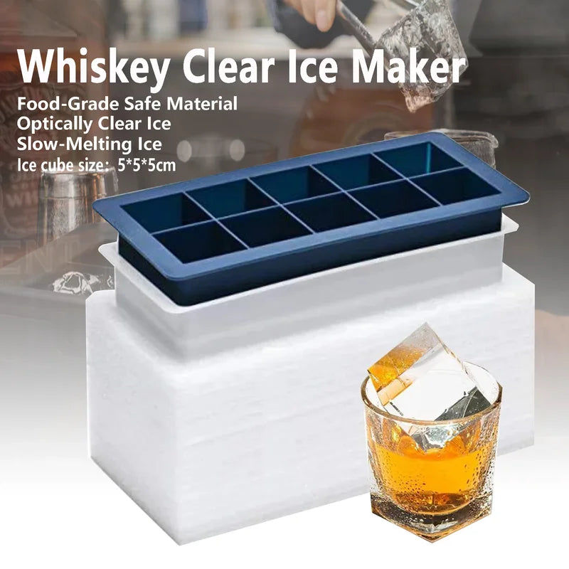 Silicone Ice Cube Mold with Easy Release Square Container for Whiskey & Beverages