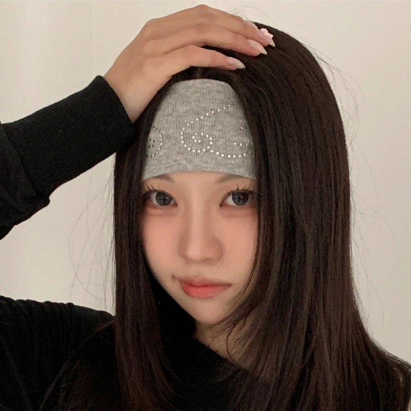 Fashion Knitted Headband with Angel Wings and Diamonds for Summer