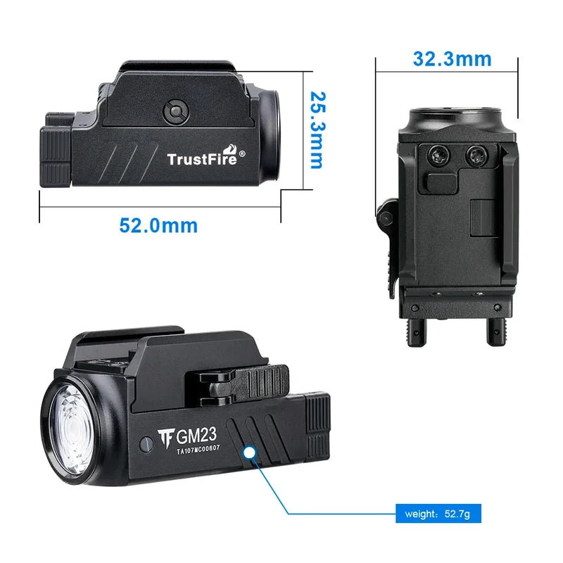 LED Tactical Flashlight for Guns 800 Lumens Compact USB Rechargeable Rail Mount