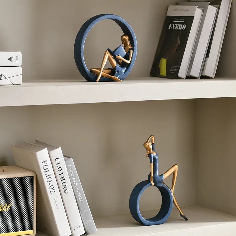 Girl Reading and Yoga Resin Figurine Set - Home Decor Sculptures, Gift for Living Room or Office