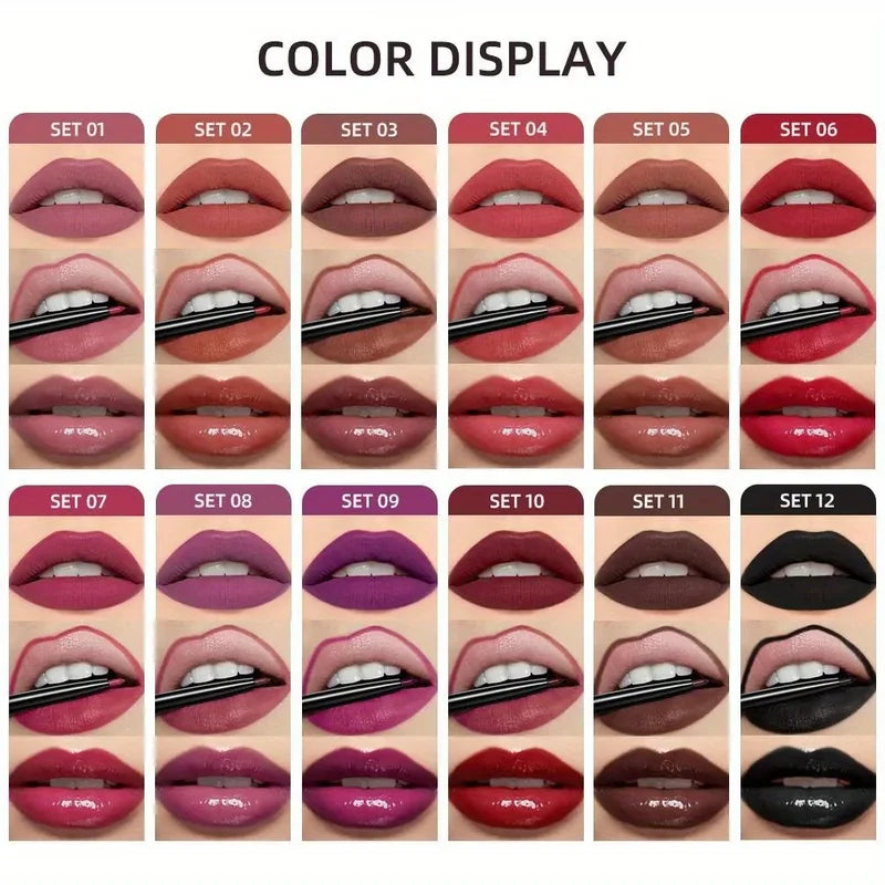3-in-1 Lipstick Lip Liner Lip Gloss Set for Women Waterproof Long Lasting