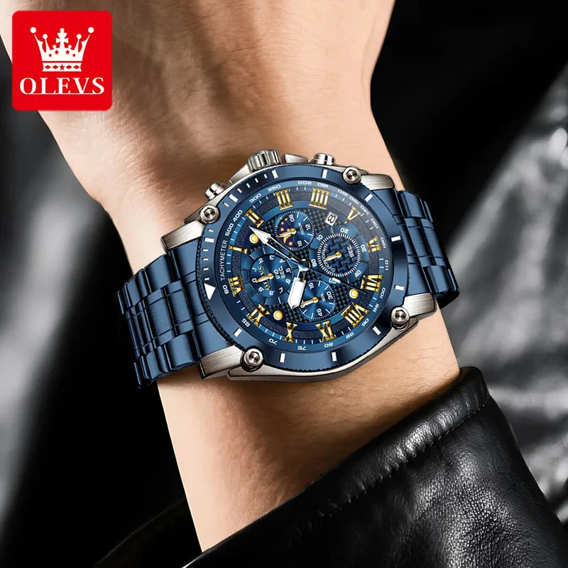 Men's Luxury Sport Watch with Stainless Steel Waterproof Chronograph