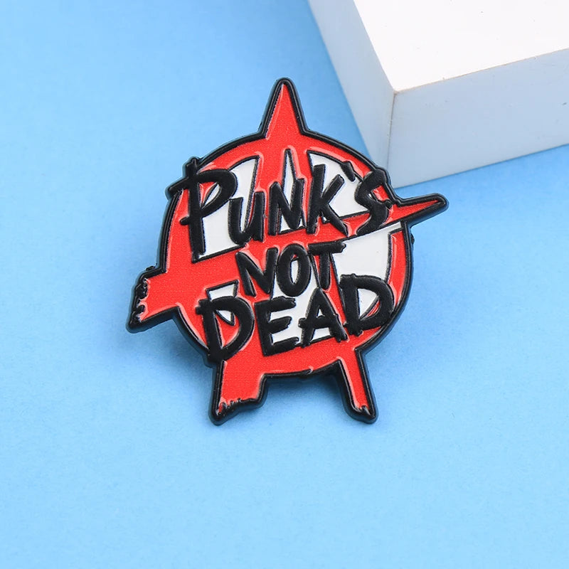 Cartoon Letters Punk's Not Dead Enamel Metal Lapel Pin Badge Gift for Friends