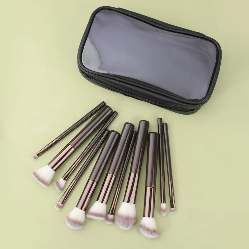 12 Pieces Makeup Brush Set with Portable Bag - Travel Friendly, Round Head, Powder Application