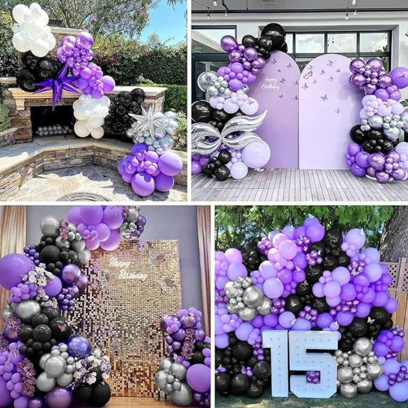 Halloween & Party Balloon Kit - 116 Pieces Black Purple Silver Latex Balloons
