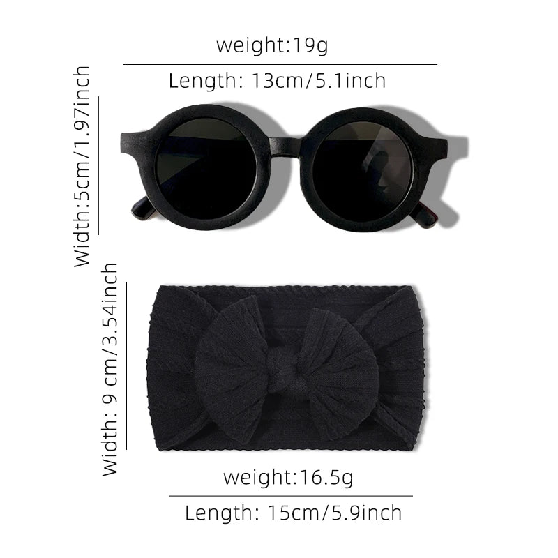Children's Cotton Bowknot Hairbands & Round Sunglasses Set - Multiple Colors