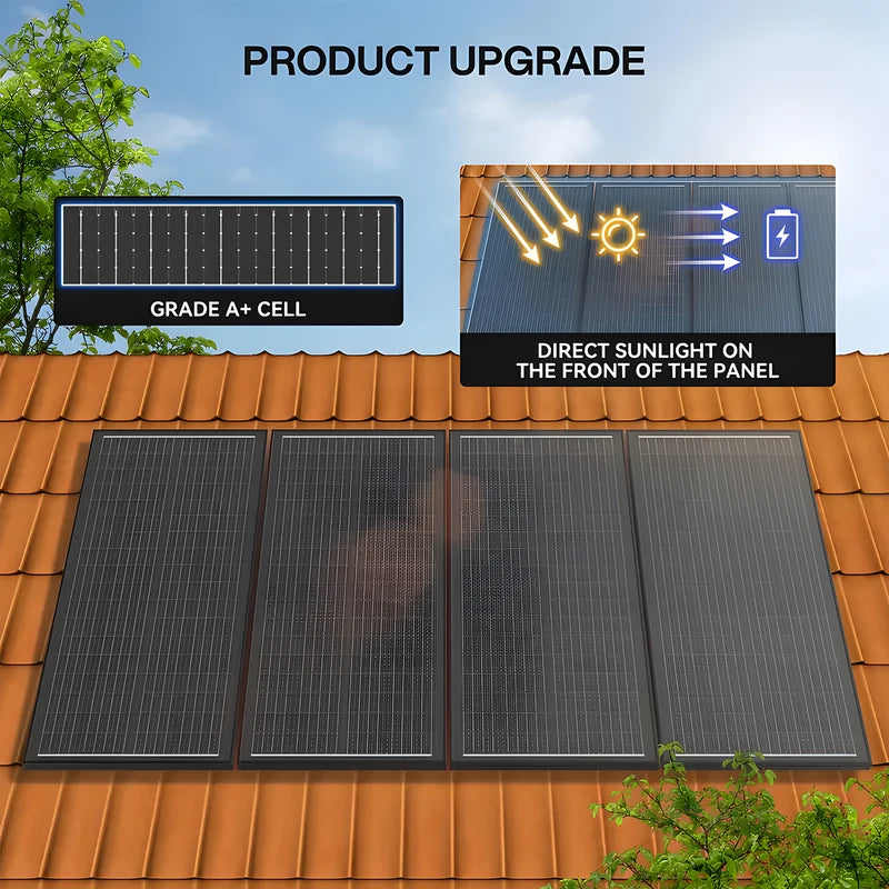 High Efficiency Mono Solar Panel 400W 200W 100W Waterproof Portable for RV Marine Camping