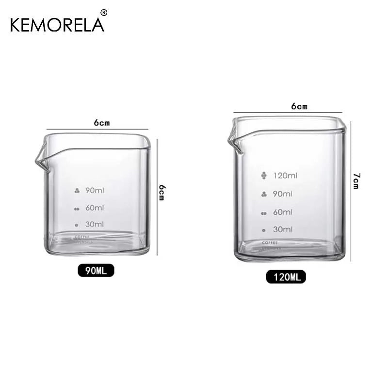 Measuring Pitcher Mug Set - Clear Borosilicate Glass, 90/120ml Espresso Cups