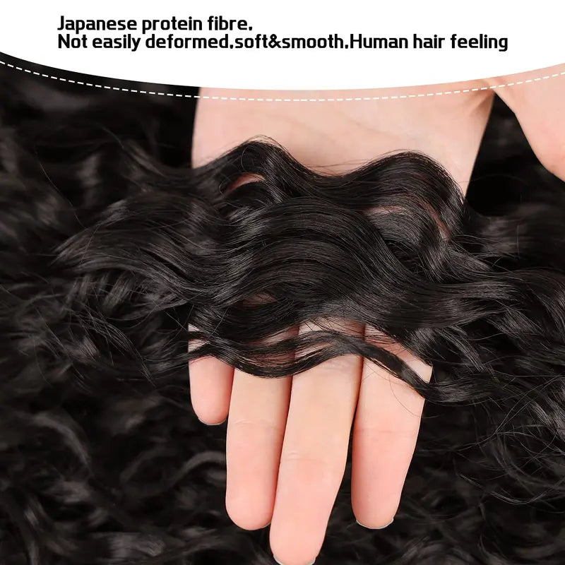 Deep Wave Drawstring Ponytail Extensions 100% Human Hair Natural Black
