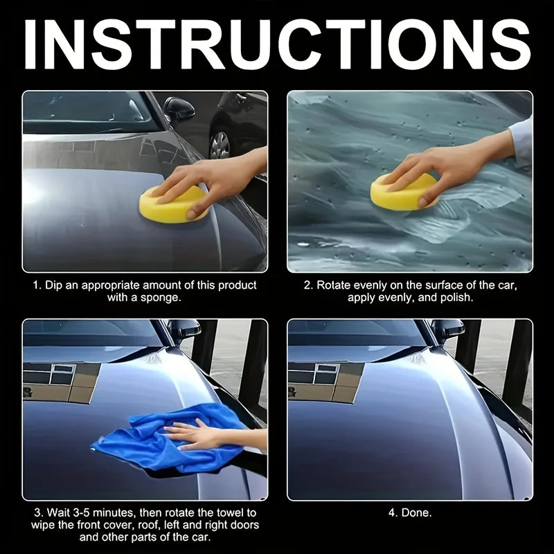 Car Wax with Sponge - Waterproof Hydrophobic Coating for Shine & Protection