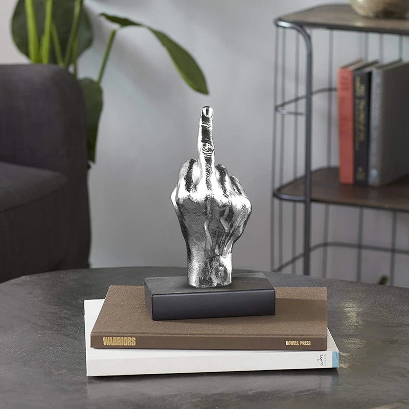 Resin Middle Finger Statue - Upright Gesture Art Sculpture for Living Room Decor