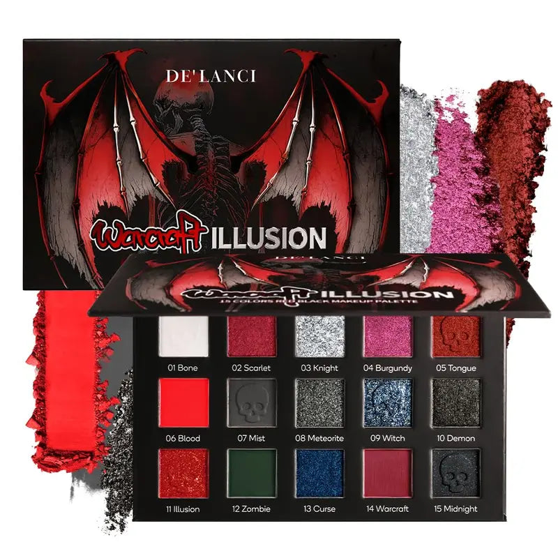 15-Color Eyeshadow Palette Matte Glitter Shimmer Goth Makeup for Halloween