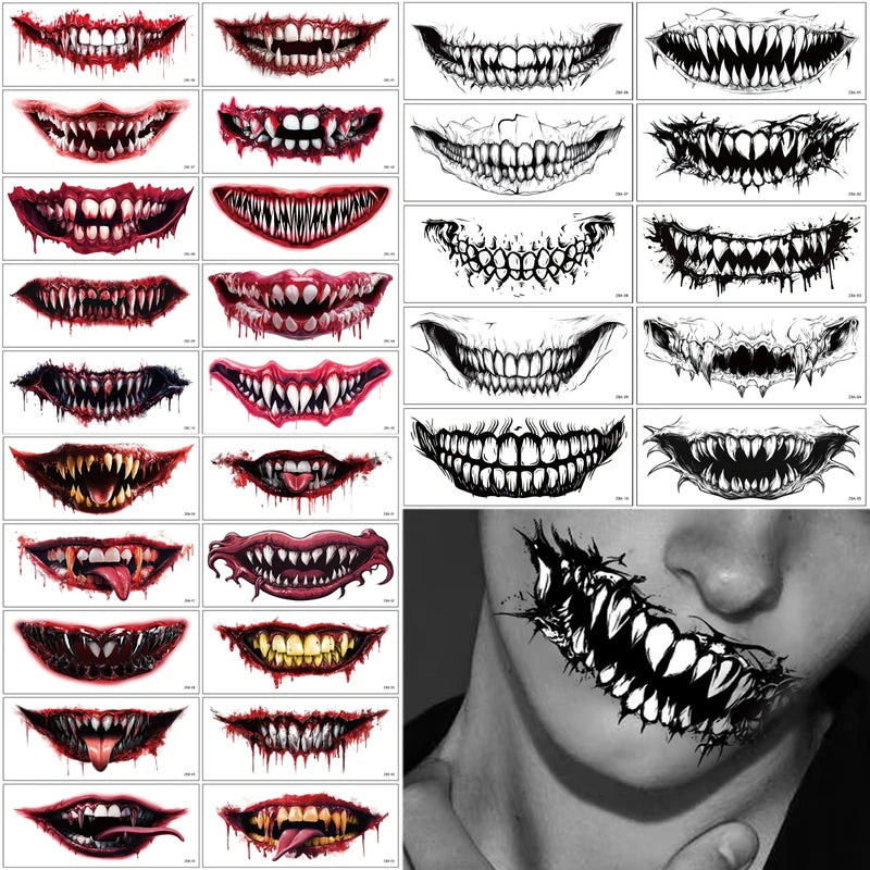 Waterproof Face Tattoo Stickers 10pcs Halloween Temporary Fake Face Makeup