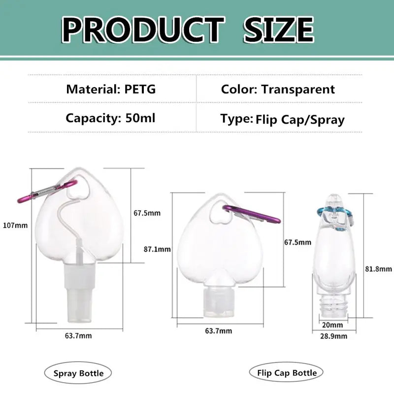 50ml Refillable Heart & Leaf Spray Bottle - Travel Perfume Lotion Container with Metal Hook