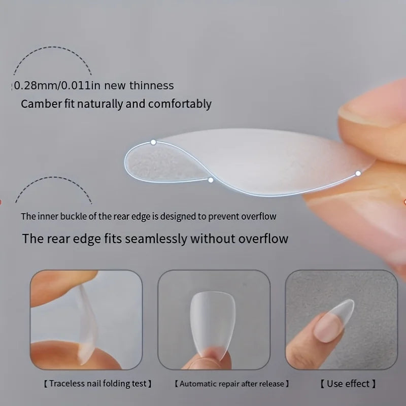 600-Piece Short Almond Nail Tips Set - Pre-Shaped Full Coverage False Nails