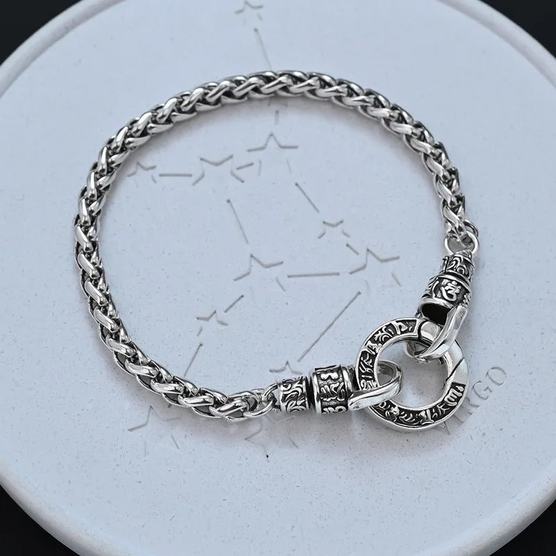 Sterling Silver Bracelet for Women Men Simple Heavy Pendant Party Jewelry Gift