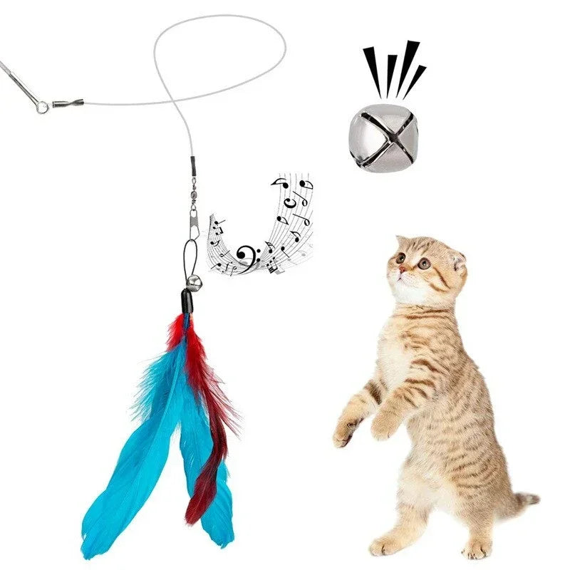 Retractable Cat Feather Wand Toy Set with Replacement Feathers, Interactive Play for Indoor Cats