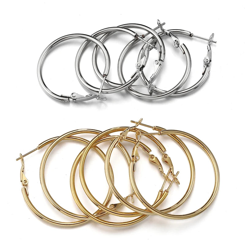 Stainless Steel Hoop Earrings Set - Large Round Earrings for Women Jewelry Making DIY