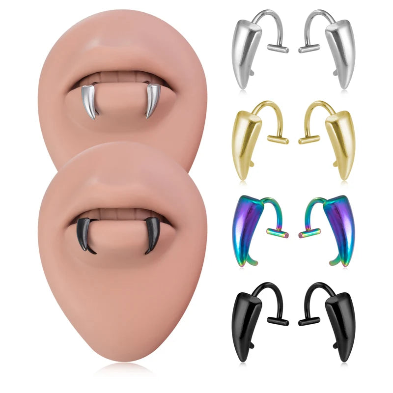 Stainless Steel Fang Lip Cuffs Non-Piercing Clip-On Lip Rings Halloween Body Jewelry