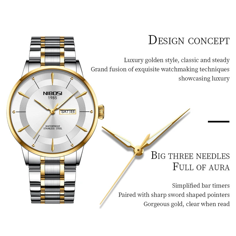 Luxury Quartz Men’s Waterproof Luminous Watch with Date & Week Display