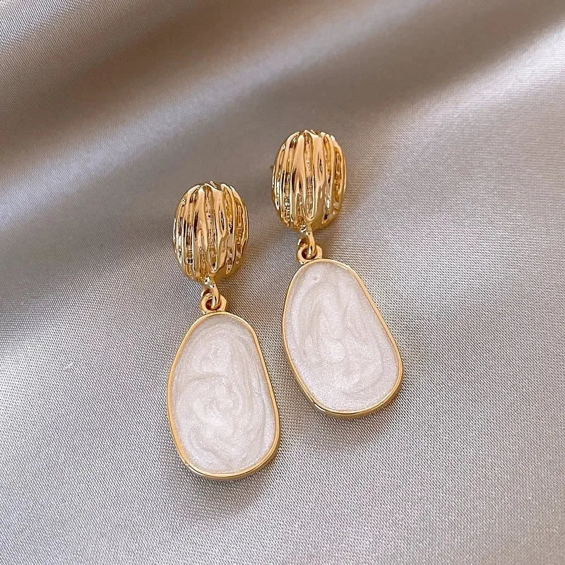 White Irregular Waterdrop Pendant Earrings for Women - Korean Fashion Jewelry