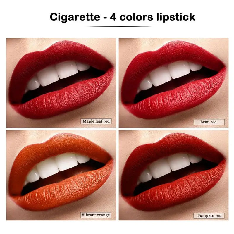 4-Piece Lipstick Set with Matte Long-Lasting Waterproof Lip Gloss in Cigarette Design