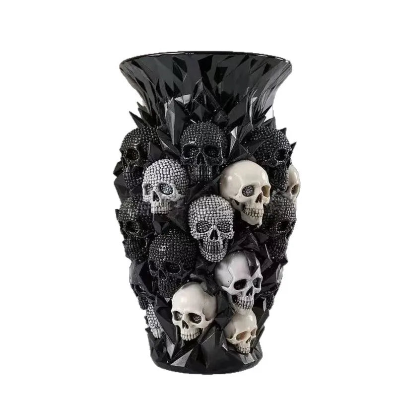 3D Skull Decorative Vase - Gothic Resin Flower Holder for Halloween & Home Decor