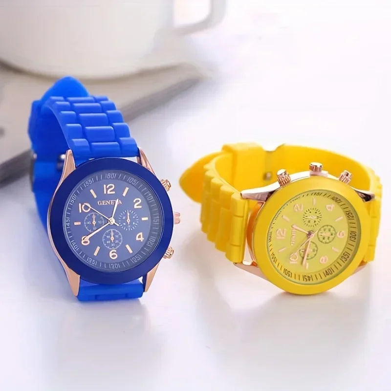 Unisex Round Pointer Quartz Watch with Silicone Strap - Sports Wristwatch for Women and Men