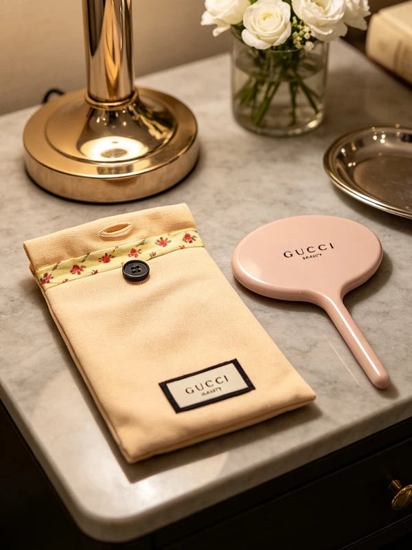 Pink Canvas Cosmetic Travel Pouch with Logo Mirror - Portable Makeup Organizer